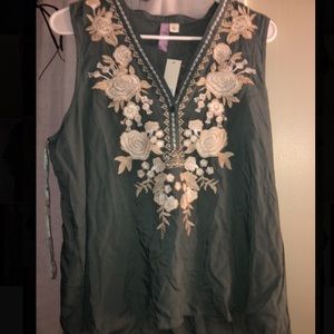 V-cut dark olive blouse